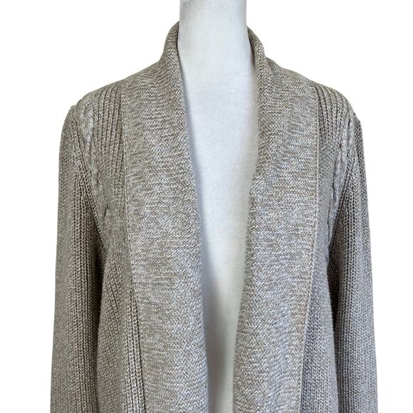 Talbots Sz XL Petite Oatmeal Marled Chunky Cable Knit Open Front Cardigan Cotton - Picture 5 of 16